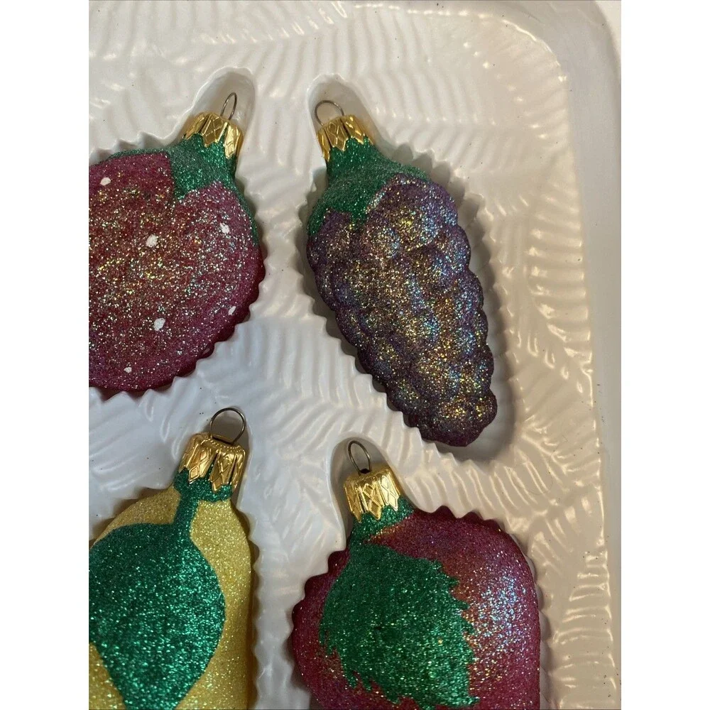 4 Vintage Christmas Glass Fruit Ornament Glittered 2002 Target Pear Apple Large